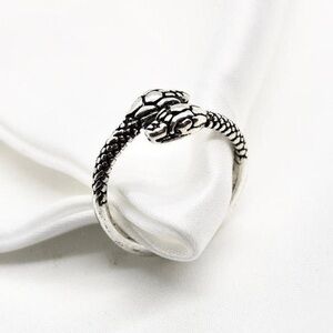 Silver Snake Ring – Etched Twin Serpent Design, Adjustable Reptile Jewelry
